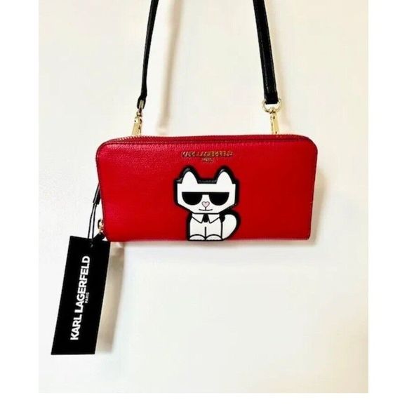 KARL LAGERFELD LH2EU5BT Maybelle Clutch/Wallet Crossbody Red Bag - w/ Choupette - Picture 7 of 10